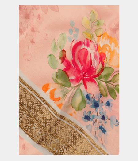 Buy Light Peach Printed Mysore Silk Saree T279051