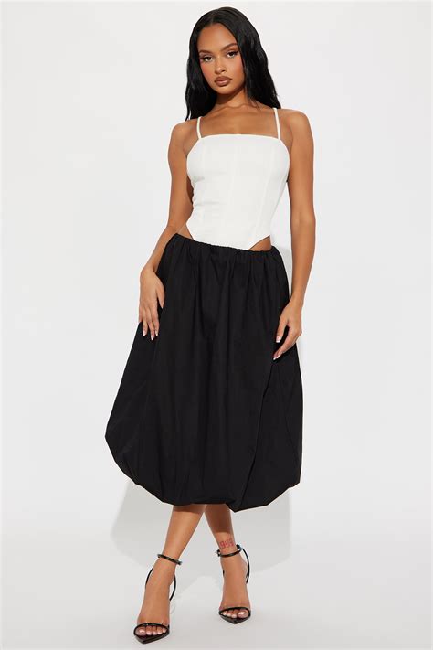 Darla Poplin Bubble Midi Skirt - Black | Fashion Nova