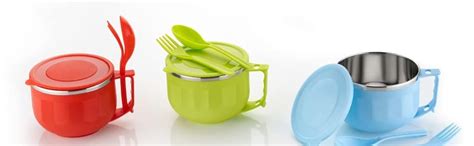 Buy Webstar Stainless Steel Noodle & Soup Bowl with LID, Fork & Spoon ...