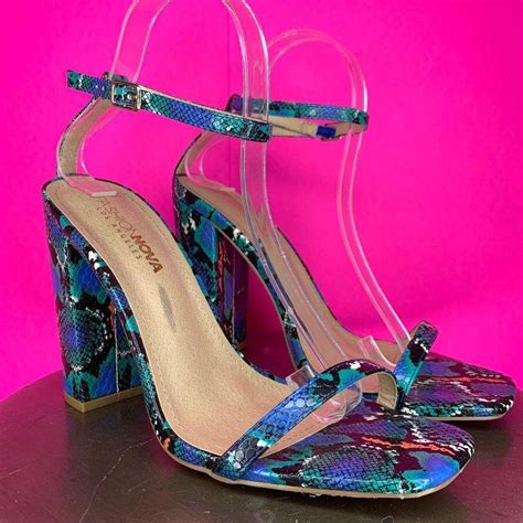 Fashion Nova Women's Blue Sandals | Depop