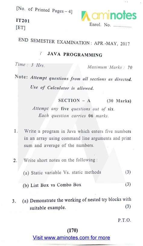 Java Programming 2017 - [No. of Printed Pages - 4] IT20I [E T] Enrol ...