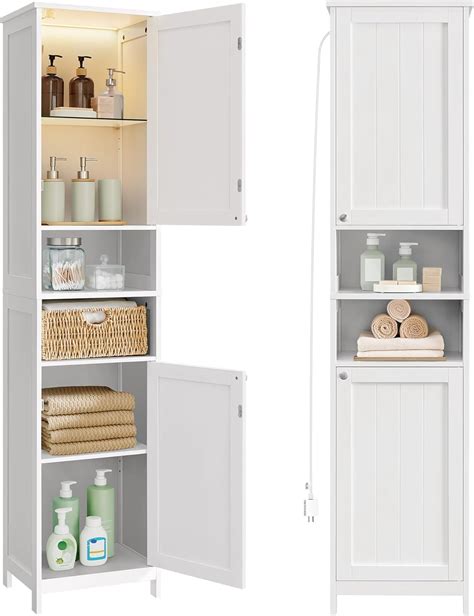 VASAGLE Tall Bathroom Cabinet with Lights, Slim Freestanding Bathroom ...