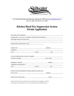 Fillable Online Kitchen Hood Fire Suppression System Permit Application ...