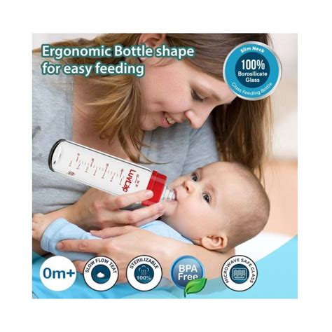 LuvLap Essential Slim Neck Glass Feeding Bottle - 250ml