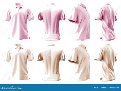 2 Set of Pastel Light Pink Beige Front, Back and Side View Collar Polo ...