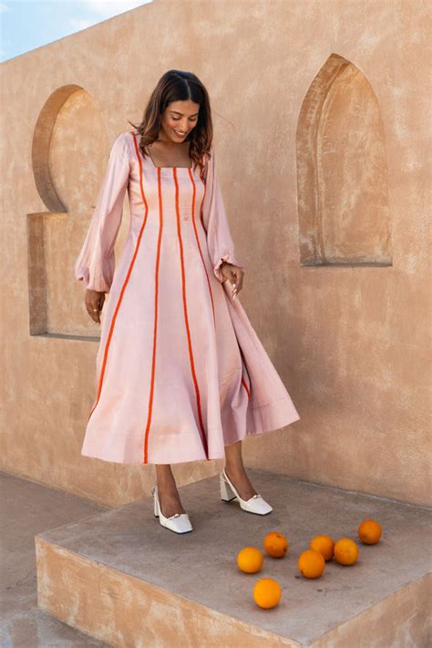 Neora By Nehal Chopra - Pink Maxi Dress- Orange Braids - Elahe