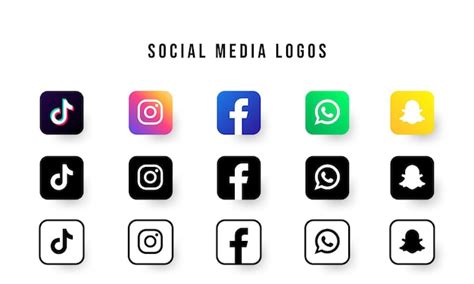 Realistic logos of tiktok, instagram, facebook, whatsapp and snapchat ...