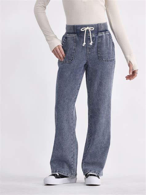 No Boundaries Rib-Waist Wide-Leg Drawstring Pants, 30.5” Inseam, Women ...