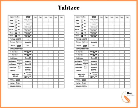 Printable Yahtzee Score Cards/Sheet -- [PDF, Online]