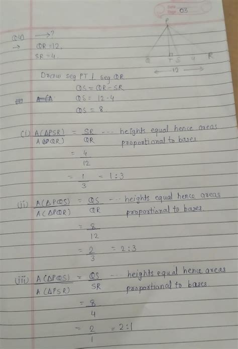 In the given figure, QR = 12 and SR = 4.Find the values ofi) A(triangle ...