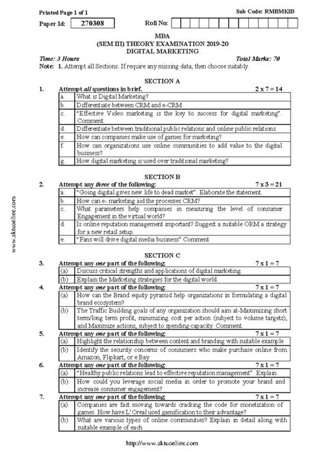 previous year question papers - Printed Page 1 of 1 Sub Code: RMBMK ...
