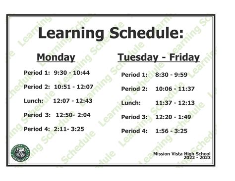 NEW MVHS Bell Schedule as... - Mission Vista High School PTSA