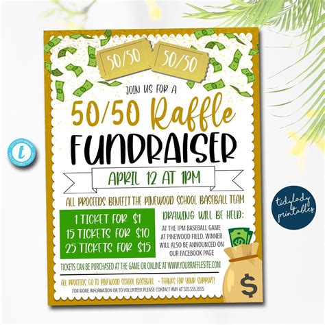 50 50 raffle ticket fundraiser flyer – Artofit