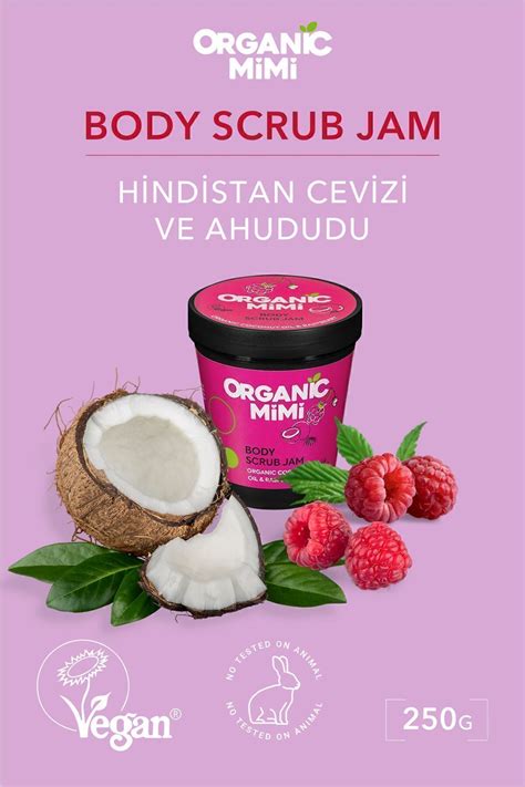 ORGANİC MİMİ Nemlendirici Vücut Peelingi Hassas Ciltler %98 Doğal, Hindistan Cevizi Ahududu, 250 ...