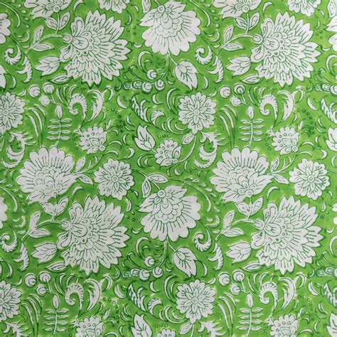 Pure Cotton Jaipuri Green With Wild Flower Jaal Hand Block Print Fabri ...