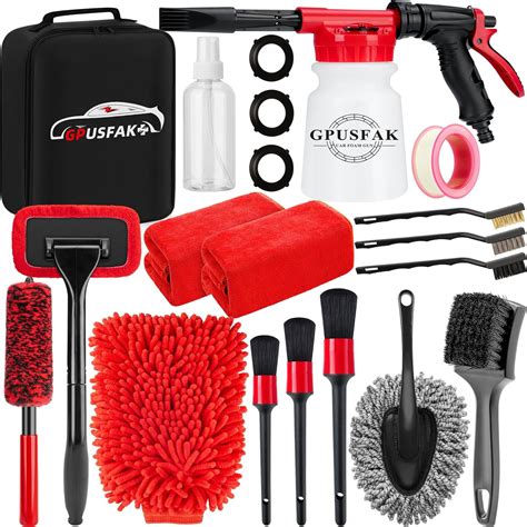 GPUSFAK 16Pcs Car Wash Cleaning Kit with Foam Gun Sprayer Detailing Brushes Windshield Cleaning ...