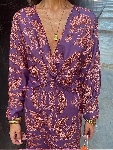 Women's Graphic Print V Neck Maxi Dress Long Sleeve Spring Fall 2026 ...