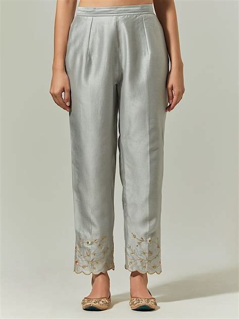 Buy Light Pink Hand Embroidered Chanderi Silk Pants | ANAN1087/ART30SEP ...