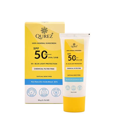 Qurez 100% Mineral Sunscreen SPF 50 PA+++ 50g | Lightweight, UVA UVB ...