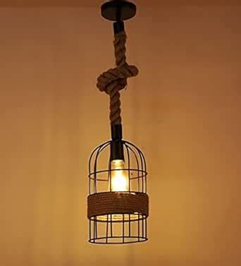 Buy GAUVIK Rope Ceiling Hanging Lamp Light with Bulb (Black and Beige ...