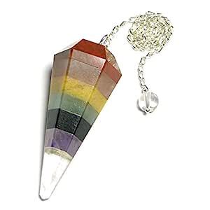 Nature's Crest 7 Chakra Stones Faceted Dowsing Pendulum With Chain and ...