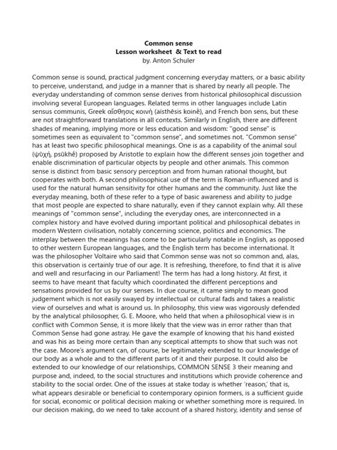 Image result for Common-Sense Worksheet