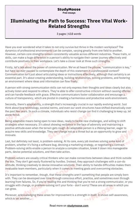 Illuminating the Path to Success: Three Vital Work-Related Strengths Free Essay Example