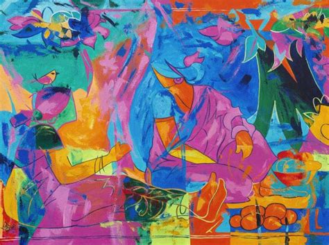 "Dialogue With Her 9": Red Violet Acrylic Painting by Muralidharan ...