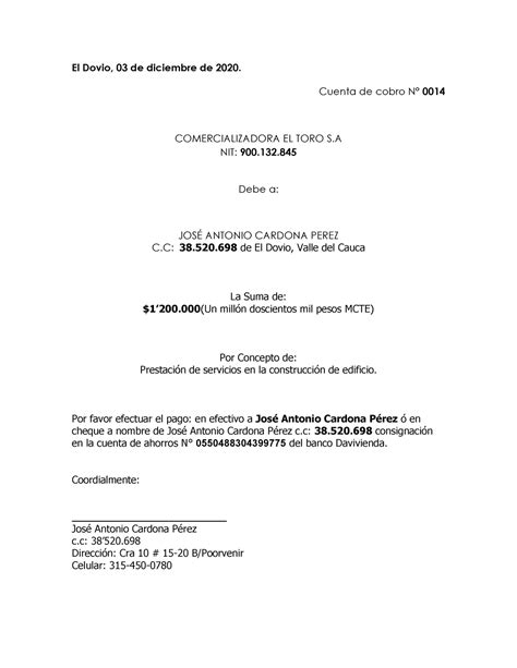 Modelo De Cuenta De Cobro