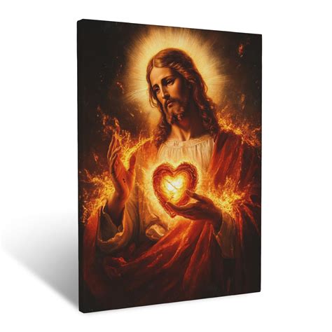 CozyNet The Sacred Heart Of Jesus Glowing Brightly, Surrounded By Flames Of Divine Love Wall Art ...
