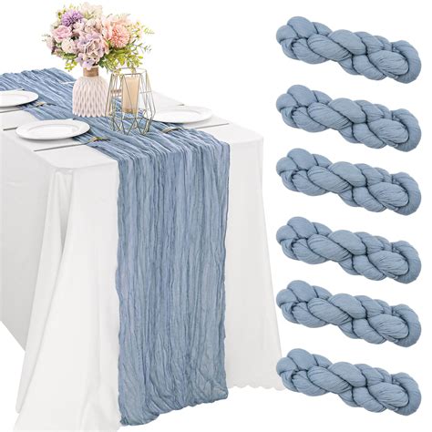6 Pieces Dusty Blue 10FT Cheesecloth Table Runner Boho Gauze Fabric ...
