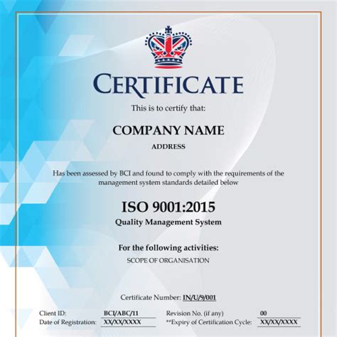 British Certifications Inc. || Sample Certificate