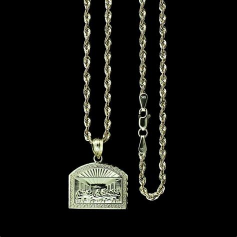 Mens Real 10K Yellow Gold Apostles Last Supper Charm Pendant & 2.5mm ...