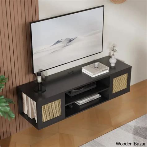Zyrox Modern Rattan Cane wall mounted Tv unit - Wooden Bazar | Wooden Bazar