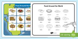 Food Around the World Cut and Paste Matching Worksheet