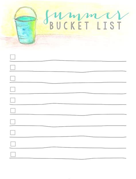 Printable Summer Bucket List Template – PrintableLib
