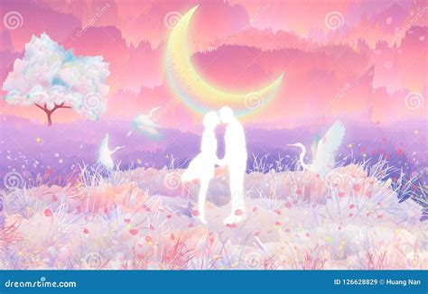 Cherry Blossom Lovers Kiss in the Moonlightin the Moonlight, Which is a Beautiful Scene Stock ...