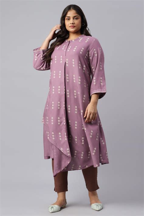 Buy Plus Size Purple Asymmetric Hemline kurta In Mandarin Collar @ 2299 ...
