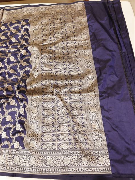 Traditional Border Handloom Pure Katan Silk Saree - Midnight Blue ...