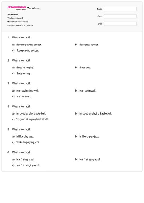50+ Verb Forms worksheets for Class 1 on Wayground | Free & Printable