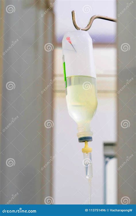IV Bottle with Infusion Set into Blood Vessel for Treat Dehydration or Medicine Intravenous Way ...