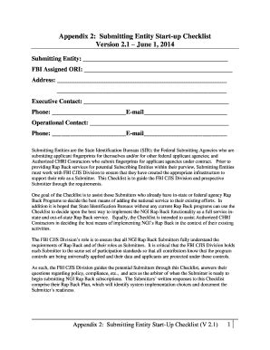 Fillable Online search Appendix 2 Submitting Entity Start-up Checklist ...