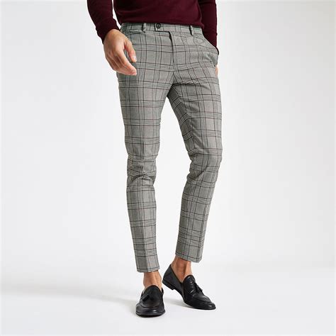 Grey check super skinny crop fit trousers in 2020 | Mens plaid dress ...