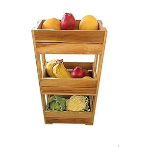 Wisekrafter Handcrafted 3-Tiered Multipurpose Teakwood Stand for Fruits ...
