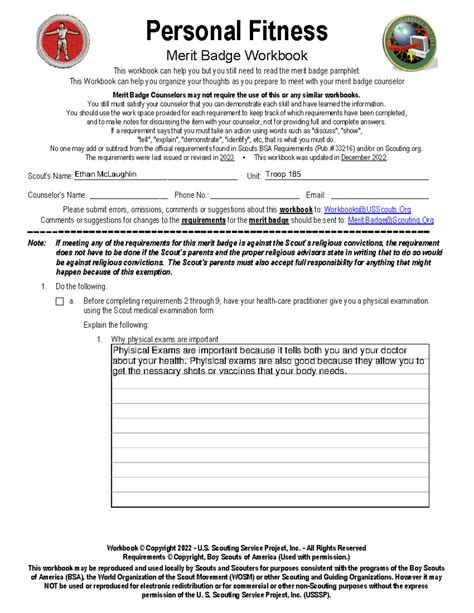 Personal-Fitness MB worksheet - Personal Fitness Merit Badge Workbook ...