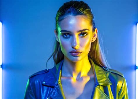 Beauty woman model style retouch face neon background | Premium AI ...