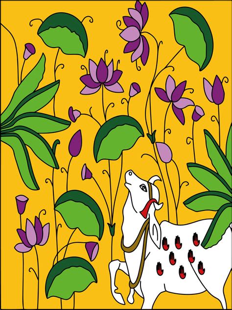 Cow And Lotus Pichwai DIY Canvas Base for Painting– Hobby Decor Pvt Ltd