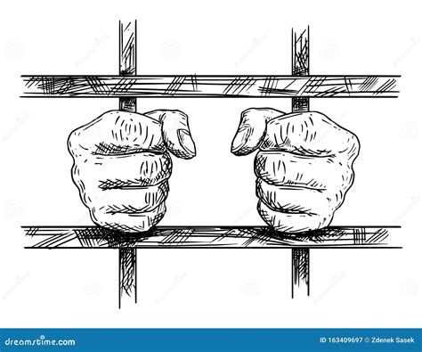 Vector Artistic Drawing of Hands of Prisoner in Prison Cell Holding ...
