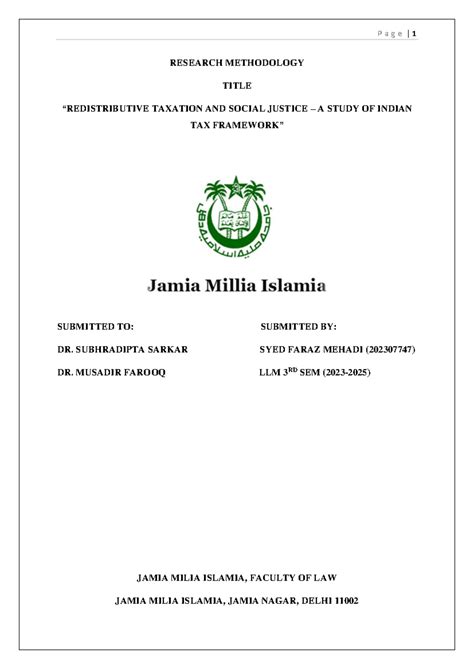 Synopsis RM Law - RESEARCH METHODOLOGY TITLE “REDISTRIBUTIVE TAXATION ...