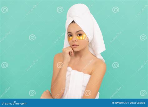 Teen Girl in Shower Towel with Moisturizing Patch Stock Image - Image ...